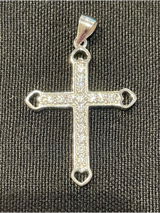 Jewelry - Sterling Silver Heart-Tip Cross Pendant - Silver